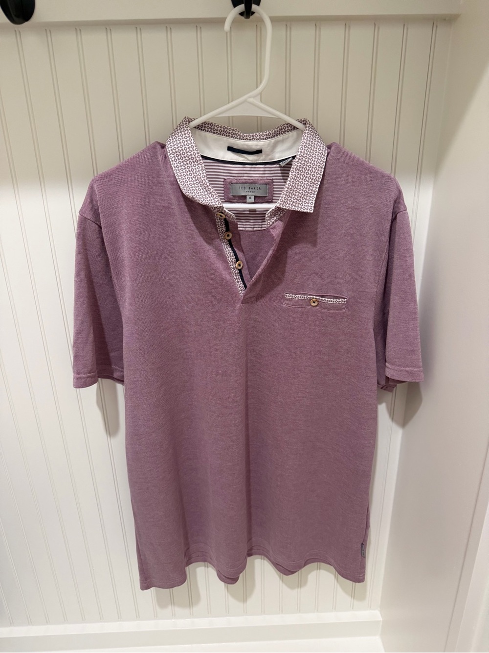 Ted Baker Men's Lavender Polo with Patterned Contrast Collar
